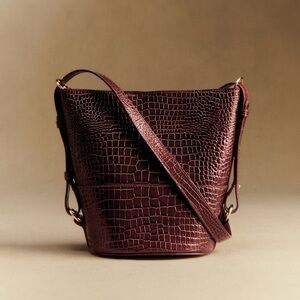 New Sezane Gary bag in chocolate crocodile printed leather